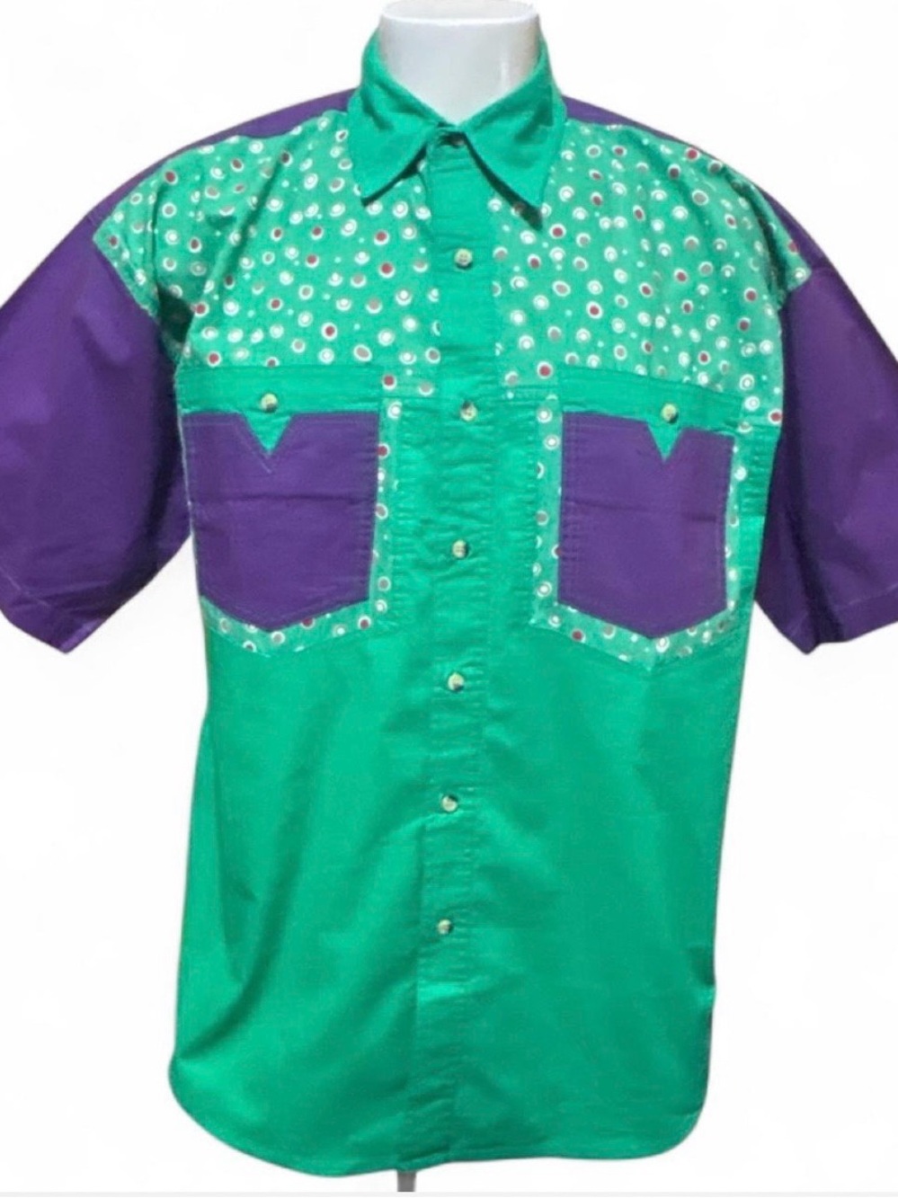 Retro 80s/90s Style Up Time Colorblock Western Shirt - Deadstock NWT